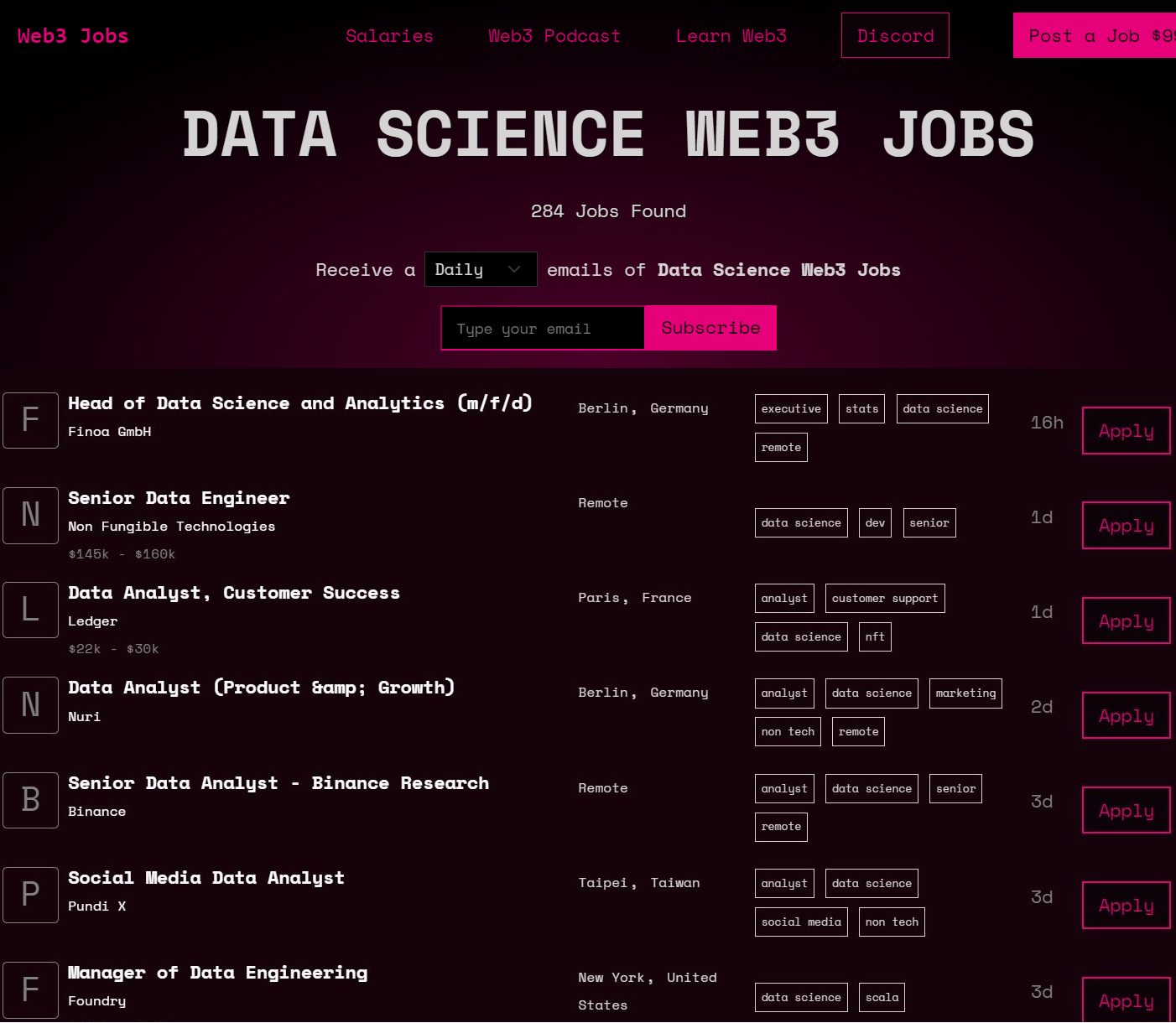 web 3 and data science jobs